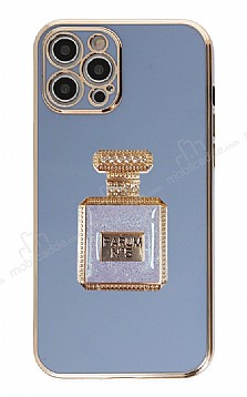 Eiroo iPhone 12 Pro Aynal Parfm Standl Mavi Silikon Klf