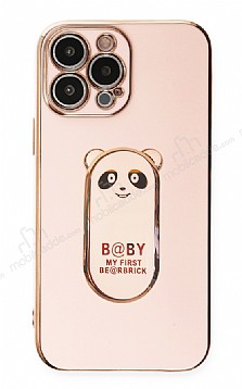 Eiroo iPhone 12 Pro Baby Panda Standl Pembe Silikon Klf