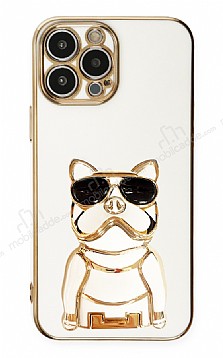 Eiroo iPhone 12 Pro Bulldog Standl Beyaz Silikon Klf