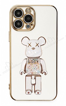 Eiroo iPhone 12 Pro Candy Bear Standl Beyaz Silikon Klf