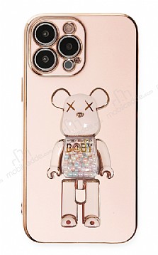 Eiroo iPhone 12 Pro Candy Bear Standl Pembe Silikon Klf