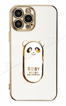 Eiroo iPhone 12 Pro Max Baby Panda Standl Beyaz Silikon Klf