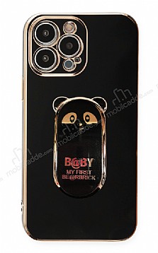 Eiroo iPhone 12 Pro Max Baby Panda Standl Siyah Silikon Klf