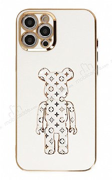Eiroo iPhone 12 Pro Max Bearbrick Standl Beyaz Silikon Klf