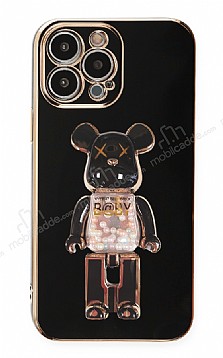 Eiroo iPhone 12 Pro Max Candy Bear Standl Siyah Silikon Klf