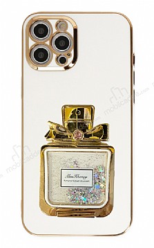 Eiroo iPhone 12 Pro Max Taşlı Parfüm Standlı Beyaz Silikon Kılıf