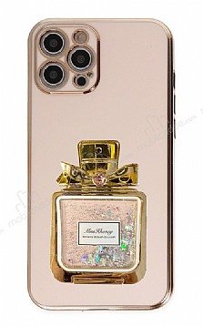 Eiroo iPhone 12 Pro Max Taşlı Parfüm Standlı Pembe Silikon Kılıf