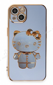 Eiroo iPhone 13 Aynal Kitty Standl Mavi Silikon Klf