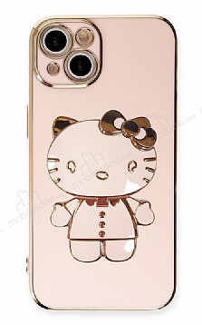 Eiroo iPhone 13 Aynal Kitty Standl Pembe Silikon Klf