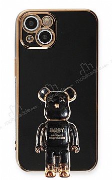 Eiroo iPhone 13 Mini Baby Bear Standl Siyah Silikon Klf