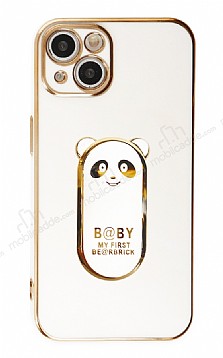 Eiroo iPhone 13 Baby Panda Standl Beyaz Silikon Klf