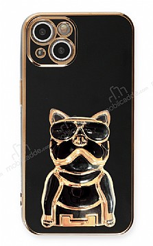 Eiroo iPhone 13 Bulldog Standl Siyah Silikon Klf