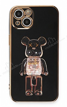 Eiroo iPhone 13 Candy Bear Standl Siyah Silikon Klf