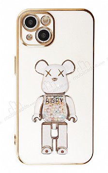 Eiroo iPhone 13 Candy Bear Standl Beyaz Silikon Klf