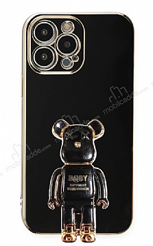 Eiroo iPhone 13 Pro Baby Bear Standl Siyah Silikon Klf