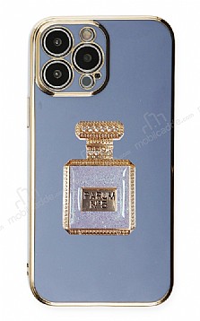 Eiroo iPhone 13 Pro Max Aynal Parfm Standl Mavi Silikon Klf