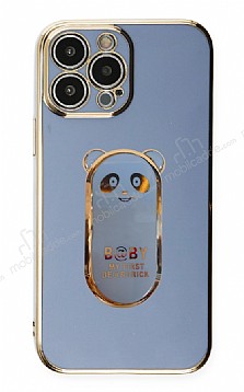 Eiroo iPhone 13 Pro Baby Panda Standl Mavi Silikon Klf