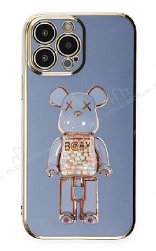 Eiroo iPhone 13 Pro Candy Bear Standl Mavi Silikon Klf
