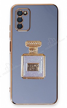 Eiroo Samsung Galaxy A03s Aynal Parfm Standl Mavi Silikon Klf