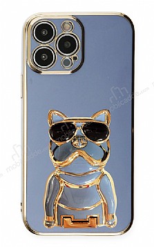 Eiroo iPhone 13 Pro Max Bulldog Standl Mavi Silikon Klf