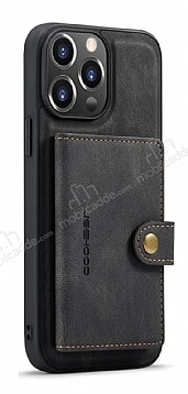 Eiroo iPhone 13 Pro Max Czdanl Manyetik Siyah Deri Klf