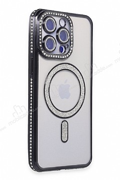 Eiroo iPhone 13 Pro Max Magsafe zellikli Kamera Korumal Simli Tal Siyah Silikon Klf