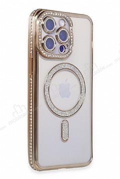 Eiroo iPhone 13 Pro Max Magsafe zellikli Kamera Korumal Simli Tal Gold Silikon Klf