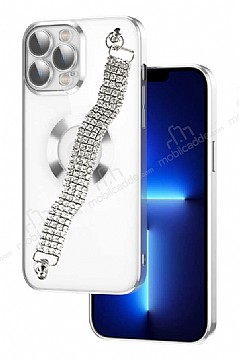 Eiroo iPhone 13 Pro Max Su Yolu Zincirli Silver Silikon Klf