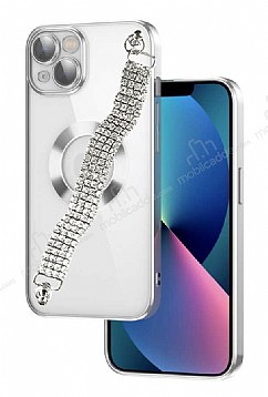 Eiroo iPhone 13 Su Yolu Zincirli Silver Silikon Klf