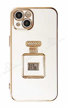Eiroo iPhone 14 Aynal Parfm Standl Beyaz Silikon Klf