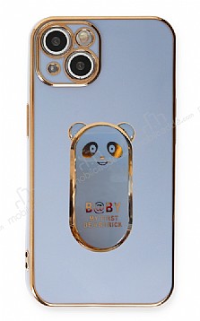 Eiroo iPhone 14 Baby Panda Standl Mavi Silikon Klf