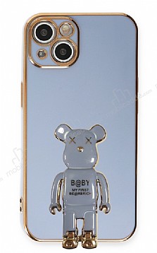 Eiroo iPhone 14 Baby Bear Standl Mavi Silikon Klf