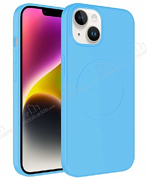 Eiroo iPhone 14 Plus MagSafe zellikli Ak Mavi Silikon Klf