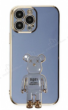Eiroo iPhone 14 Pro Baby Bear Standl Mavi Silikon Klf