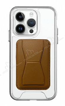 Eiroo iPhone 14 Pro Max Kahverengi Kartlkl Standl Ultra Koruma Klf