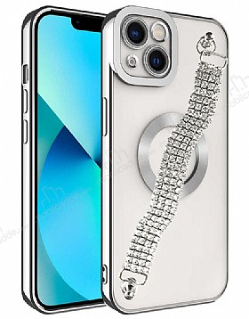 Eiroo iPhone 14 Su Yolu Zincirli Silver Silikon Klf