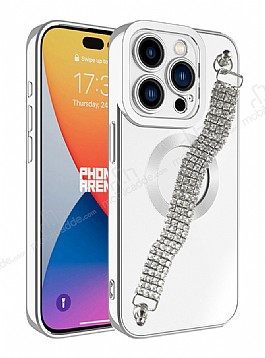 Eiroo iPhone 15 Pro Max Su Yolu Zincirli Silver Silikon Klf