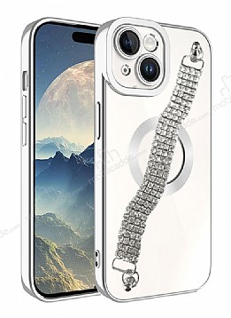 Eiroo iPhone 15 Su Yolu Zincirli Silver Silikon Klf