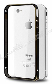 Eiroo iPhone 4 / 4S Gold izgili Bumper ereve Siyah Klf