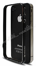 Eiroo iPhone 4 / 4S Siyah Metal Bumper Klf