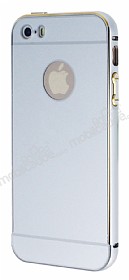 Eiroo iPhone SE / 5 /5S ift Katmanl Silver Metal Klf