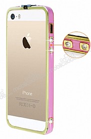 Eiroo iPhone SE / 5 / 5S Pembe eritli Tal Metal Bumper ereve Gold Klf