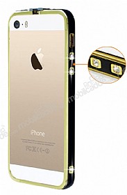 Eiroo iPhone SE / 5 / 5S Siyah eritli Tal Metal Bumper ereve Gold Klf