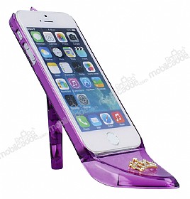 Eiroo iPhone SE / 5 / 5S Topuklu Ayakkab Tal Standl Mor Klf