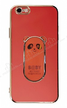 Eiroo iPhone 6 / 6S Baby Panda Standl Krmz Silikon Klf