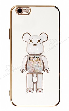 Eiroo iPhone 6 / 6S Candy Bear Standl Beyaz Silikon Klf