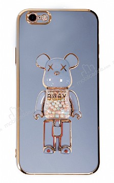 Eiroo iPhone 6 / 6S Candy Bear Standl Mavi Silikon Klf