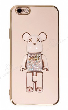 Eiroo iPhone 6 / 6S Candy Bear Standl Pembe Silikon Klf
