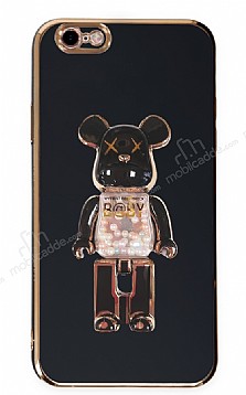 Eiroo iPhone 6 / 6S Candy Bear Standl Siyah Silikon Klf
