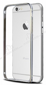 Eiroo iPhone 6 / 6S Gold izgili Metal Round Bumper Silver Klf